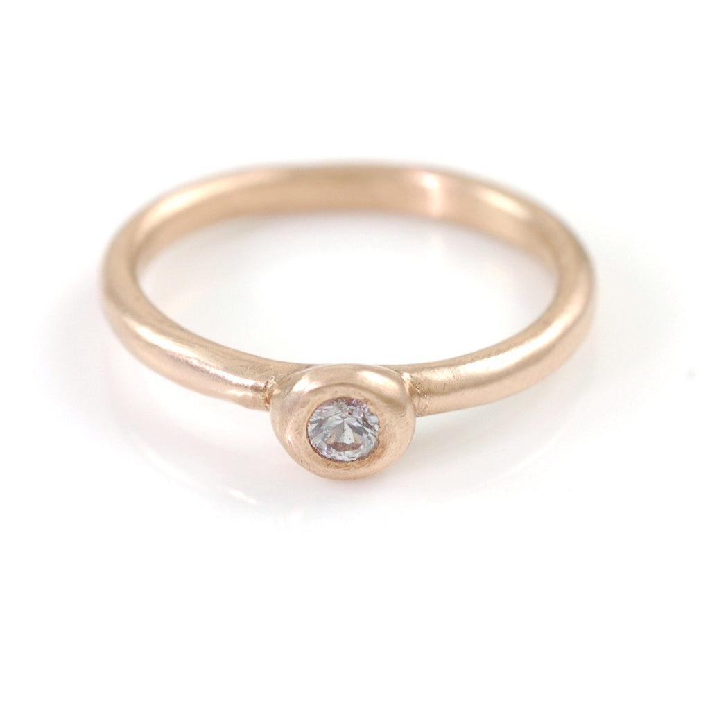 Simplicity Engagement Ring with White Sapphire in 14k Peach Gold - size 6 - Ready to Ship - Beth Cyr Handmade Jewelry