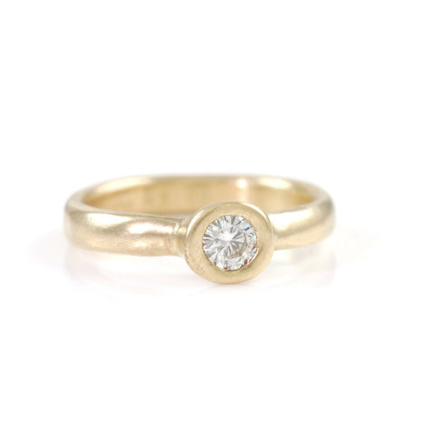 Simplicity Engagement Ring with Moissanite in 14k Yellow Gold - size 6 -  Ready to Ship - Beth Cyr Handmade Jewelry