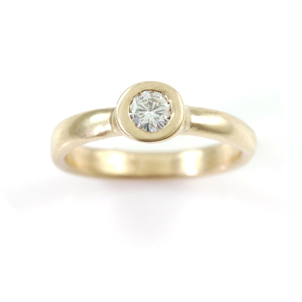 Simplicity Engagement Ring with Moissanite in 14k Yellow Gold - size 6 -  Ready to Ship - Beth Cyr Handmade Jewelry