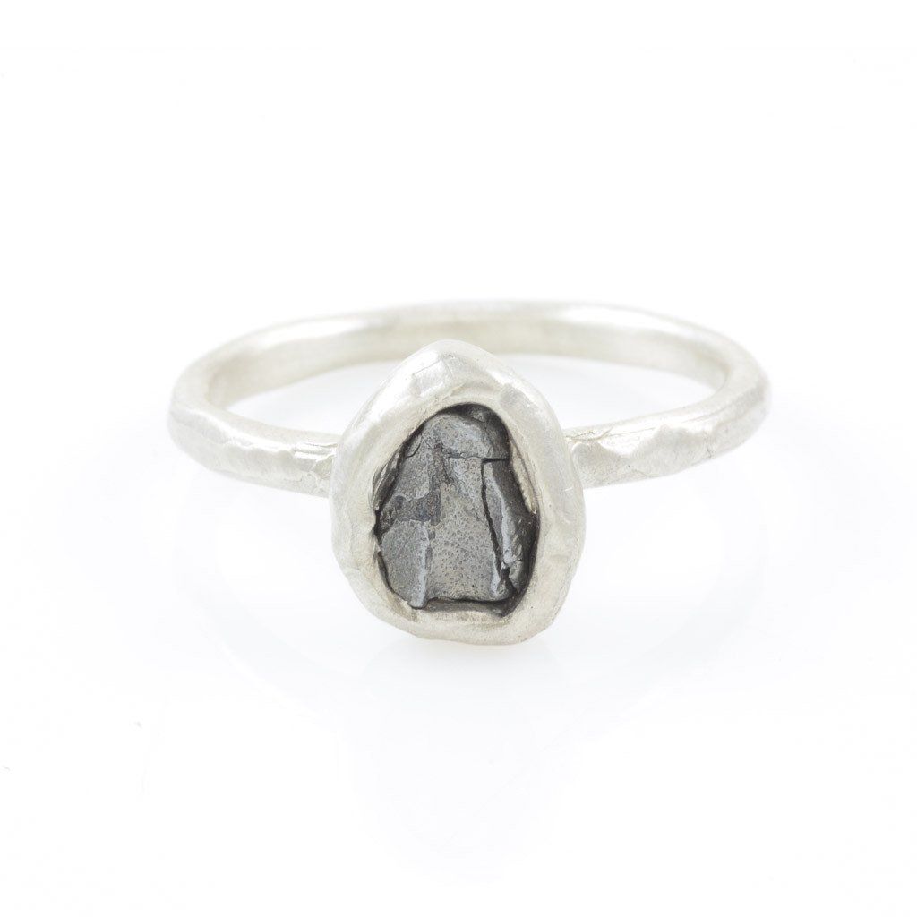 Single Meteorite Ring in Palladium Sterling Silver - size 10 - Ready to Ship - Beth Cyr Handmade Jewelry