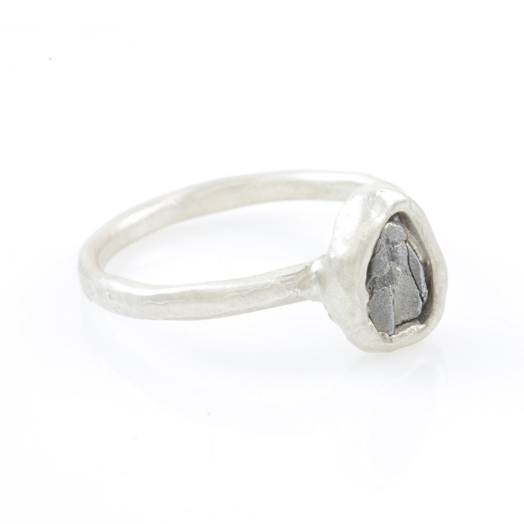 Single Meteorite Ring in Palladium Sterling Silver - size 10 - Ready to Ship - Beth Cyr Handmade Jewelry