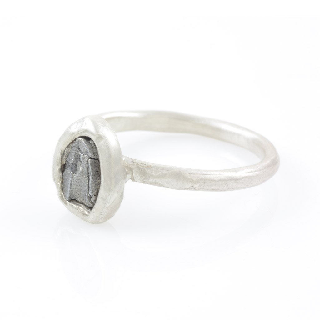 Single Meteorite Ring in Palladium Sterling Silver - size 10 - Ready to Ship - Beth Cyr Handmade Jewelry