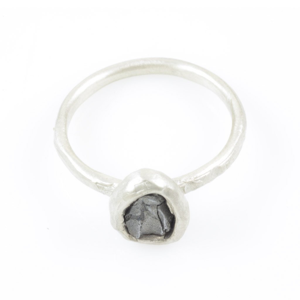 Single Meteorite Ring in Palladium Sterling Silver - size 10 - Ready to Ship - Beth Cyr Handmade Jewelry