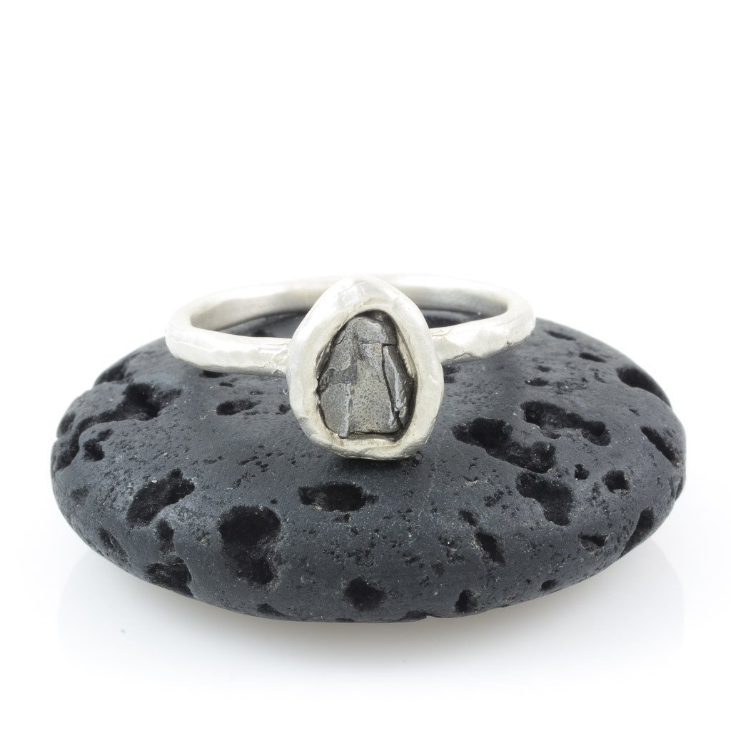 Single Meteorite Ring in Palladium Sterling Silver - size 10 - Ready to Ship - Beth Cyr Handmade Jewelry