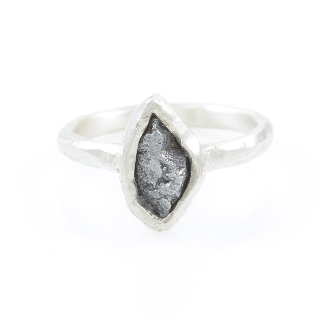 Single Meteorite Ring in Palladium Sterling Silver - size 9 3/4 - Ready to Ship - Beth Cyr Handmade Jewelry