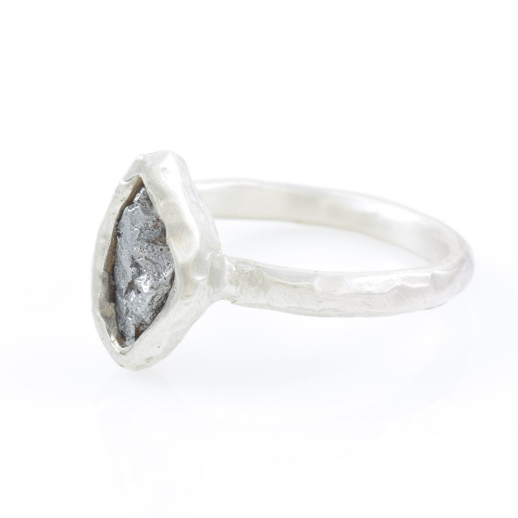 Single Meteorite Ring in Palladium Sterling Silver - size 9 3/4 - Ready to Ship - Beth Cyr Handmade Jewelry