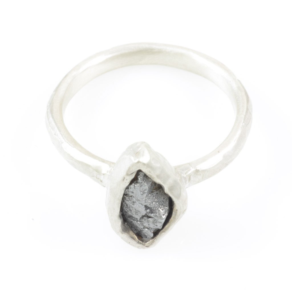 Single Meteorite Ring in Palladium Sterling Silver - size 9 3/4 - Ready to Ship - Beth Cyr Handmade Jewelry