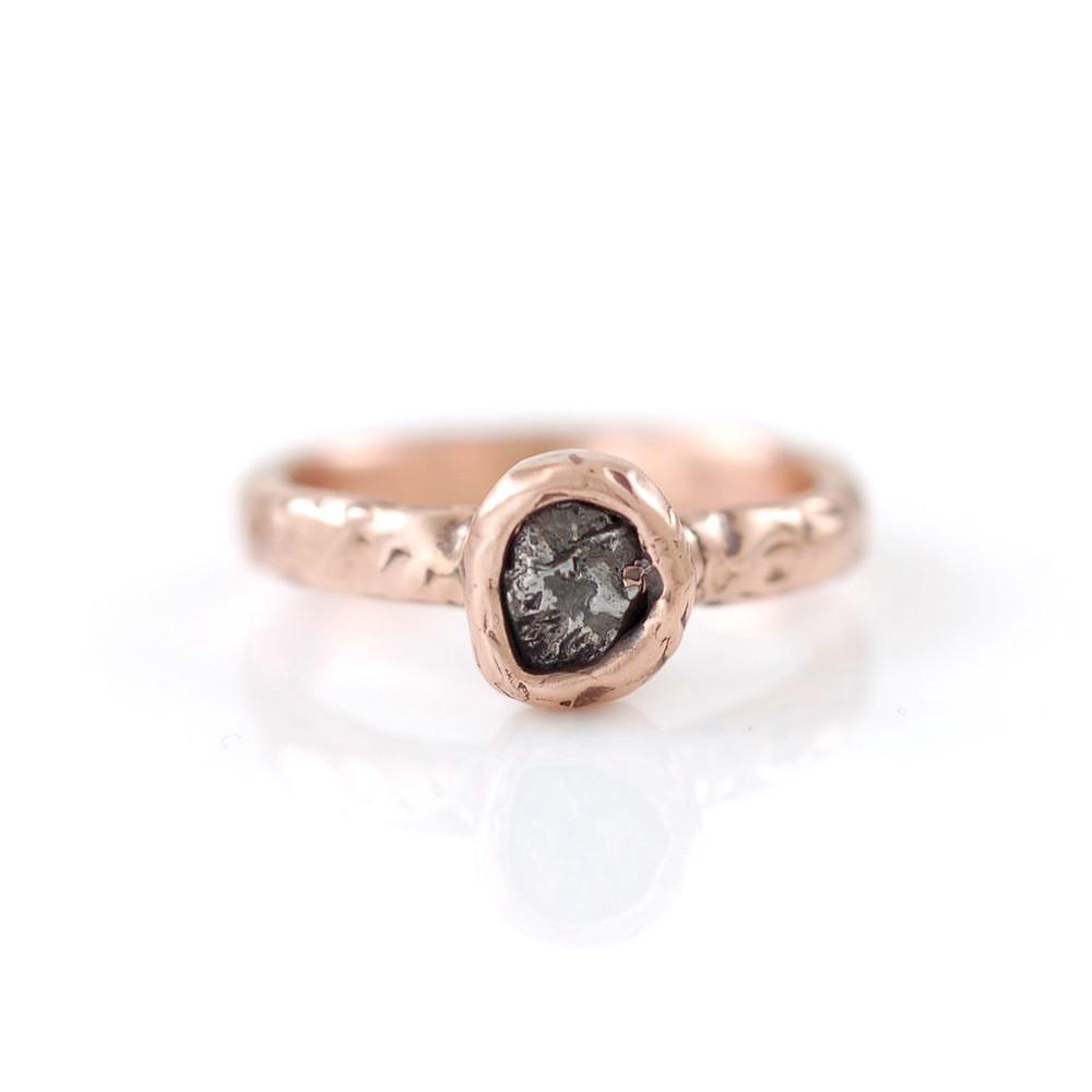 Single Meteorite Ring in 14k Rose Gold - size 6 - Ready to Ship - Beth Cyr Handmade Jewelry