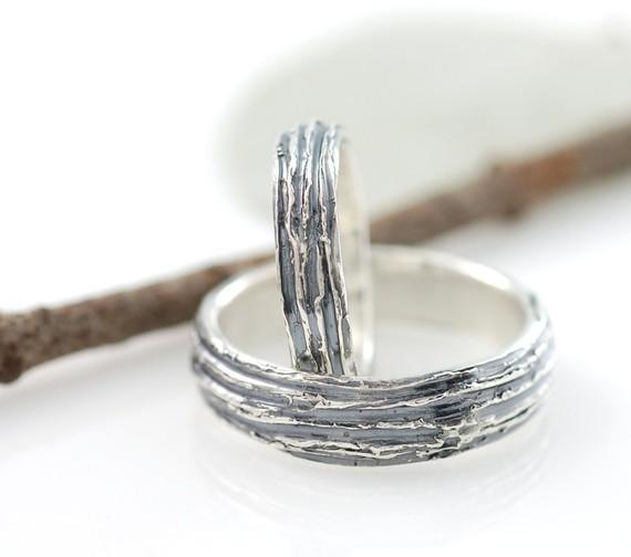 Tree Bark Wedding Rings in Palladium Sterling Silver  - Made to Order - Beth Cyr Handmade Jewelry