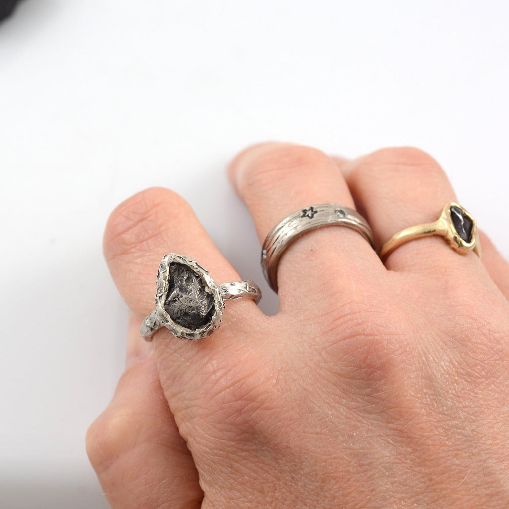 Antique Ring Meteorite Ring Herkimer Diamond Ring Raugh Gemstone Ring Raw —  Discovered