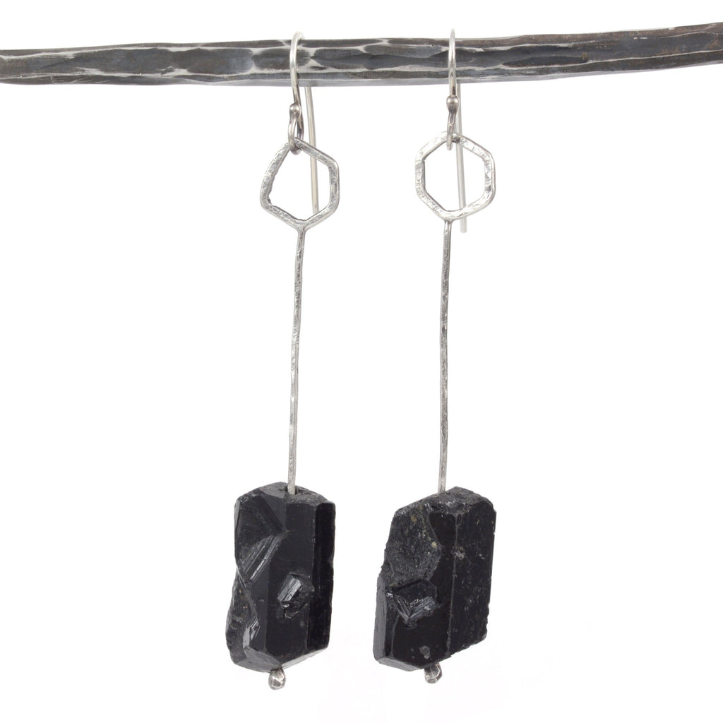 Rough Black Tourmaline Drops - Sterling Silver Earrings - Ready to Ship - Beth Cyr Handmade Jewelry