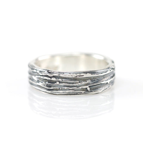 Tree Bark Ring in Palladium Sterling Silver - Size 5 - Ready to Ship - Beth Cyr Handmade Jewelry