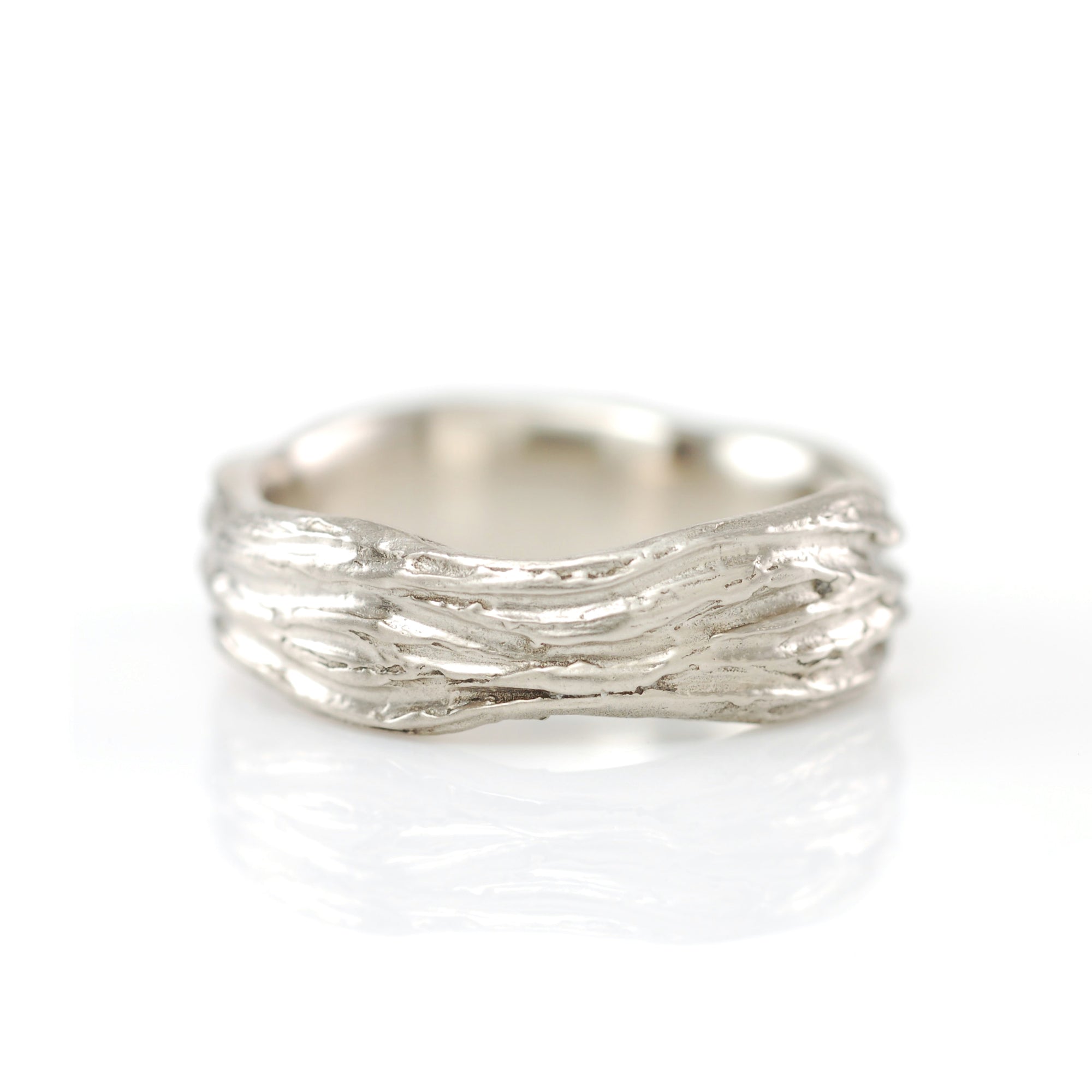 Redwoods Tree Bark Wedding Rings in Palladium Sterling Silver - Made to Order - DEPOSIT ONLY - please read description