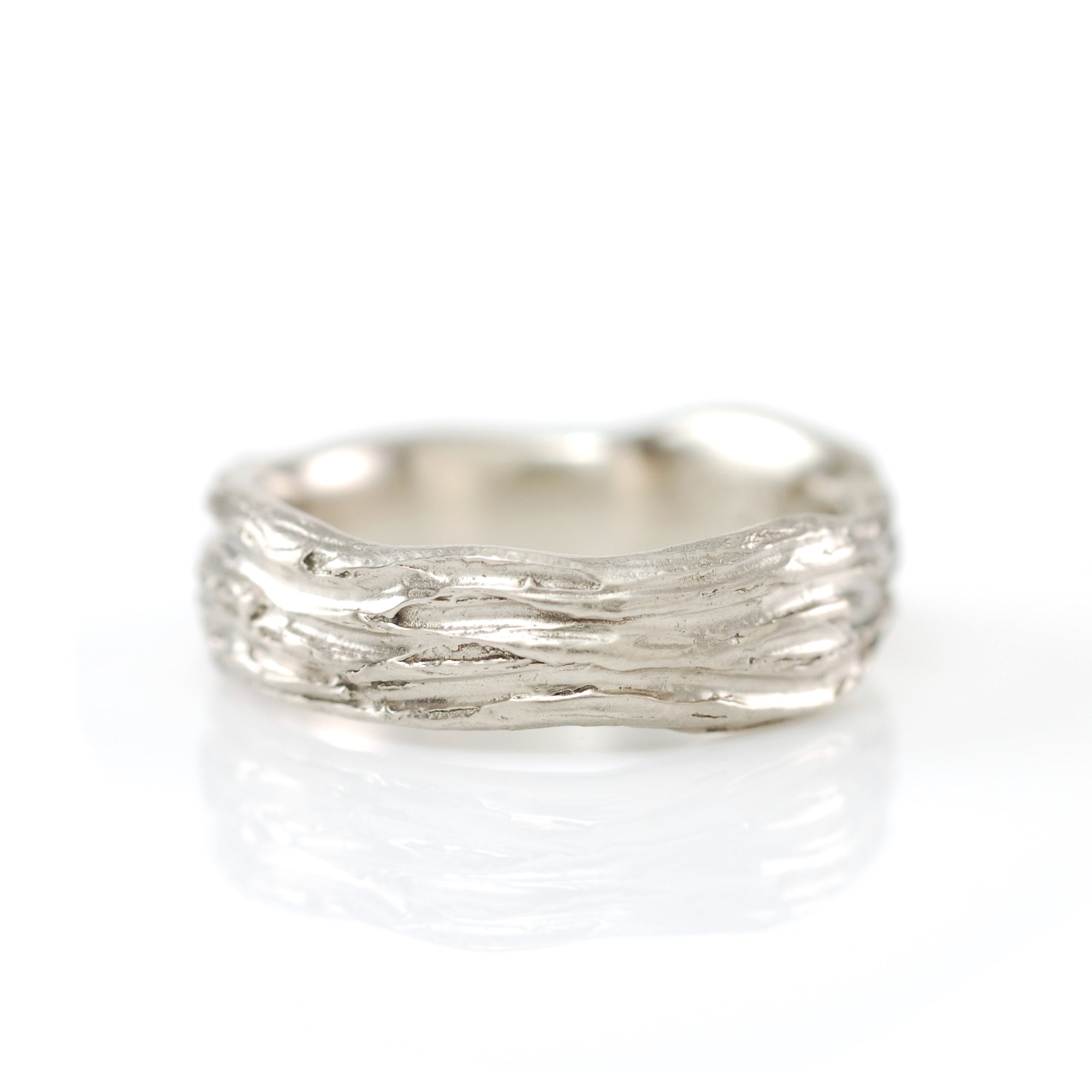 Redwoods Tree Bark Wedding Rings in Palladium Sterling Silver - Made to Order - DEPOSIT ONLY - please read description
