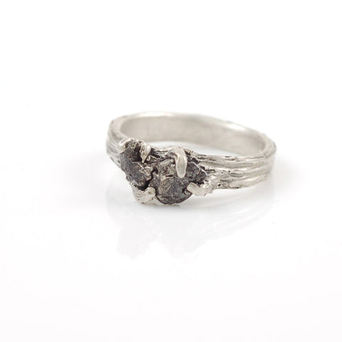 Tree Bark Ring with Meteorite in Palladium Sterling Silver - size 6 - Ready to Ship - Beth Cyr Handmade Jewelry