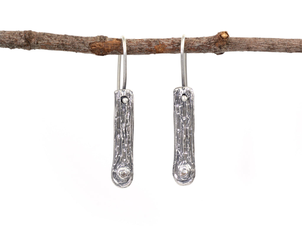 Tree Bark Earrings with Moissanite Knot in Sterling Silver - Ready to ship - Beth Cyr Handmade Jewelry