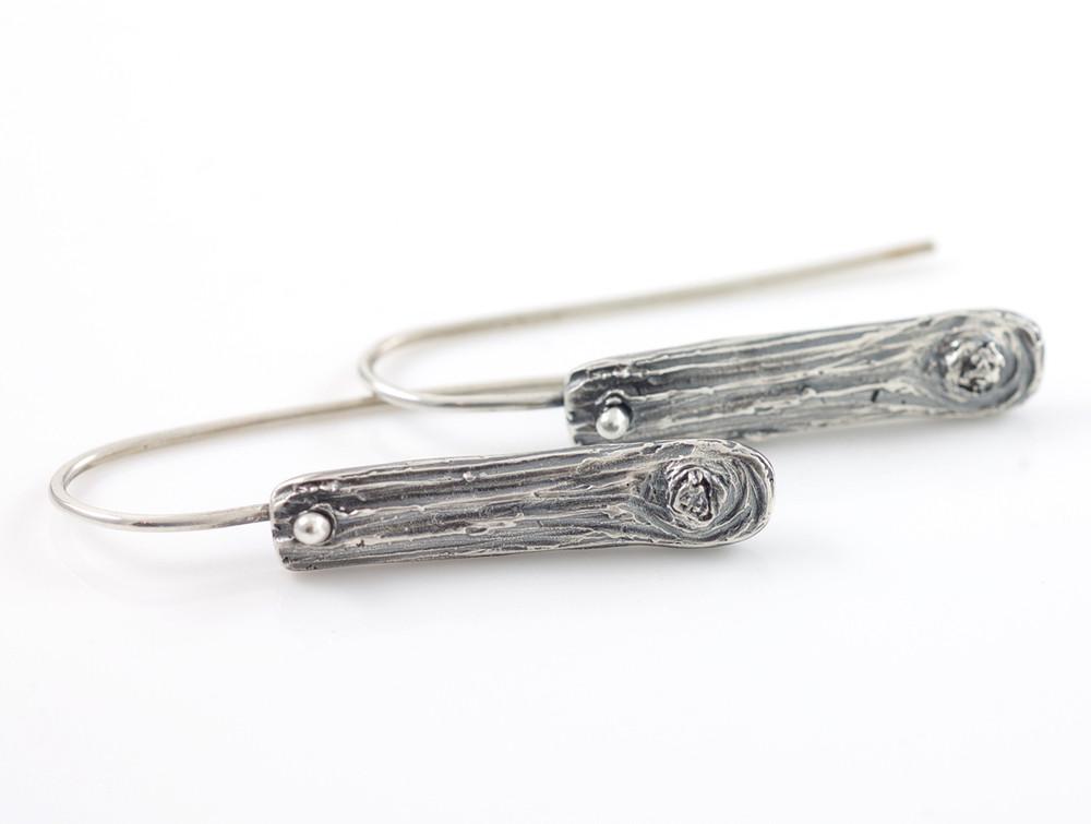 Tree Bark Earrings with Metal Knot in Sterling Silver - Made to Order - Beth Cyr Handmade Jewelry