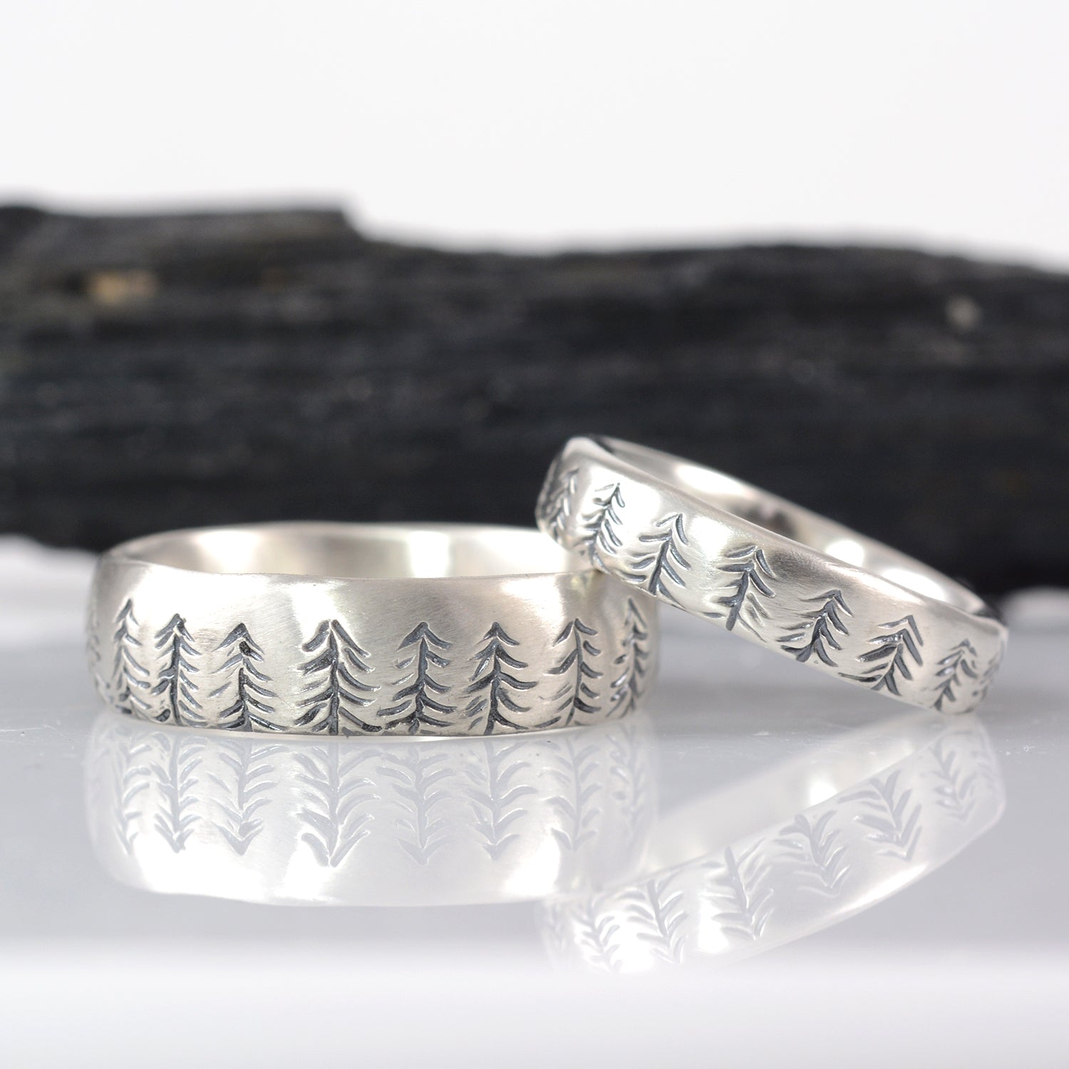 Custom Order Tree line rings in palladium sterling silver