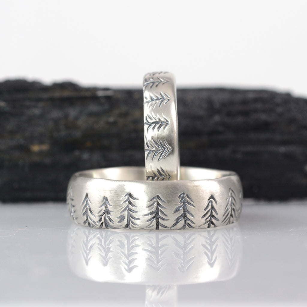 Custom Order Tree line rings in palladium sterling silver