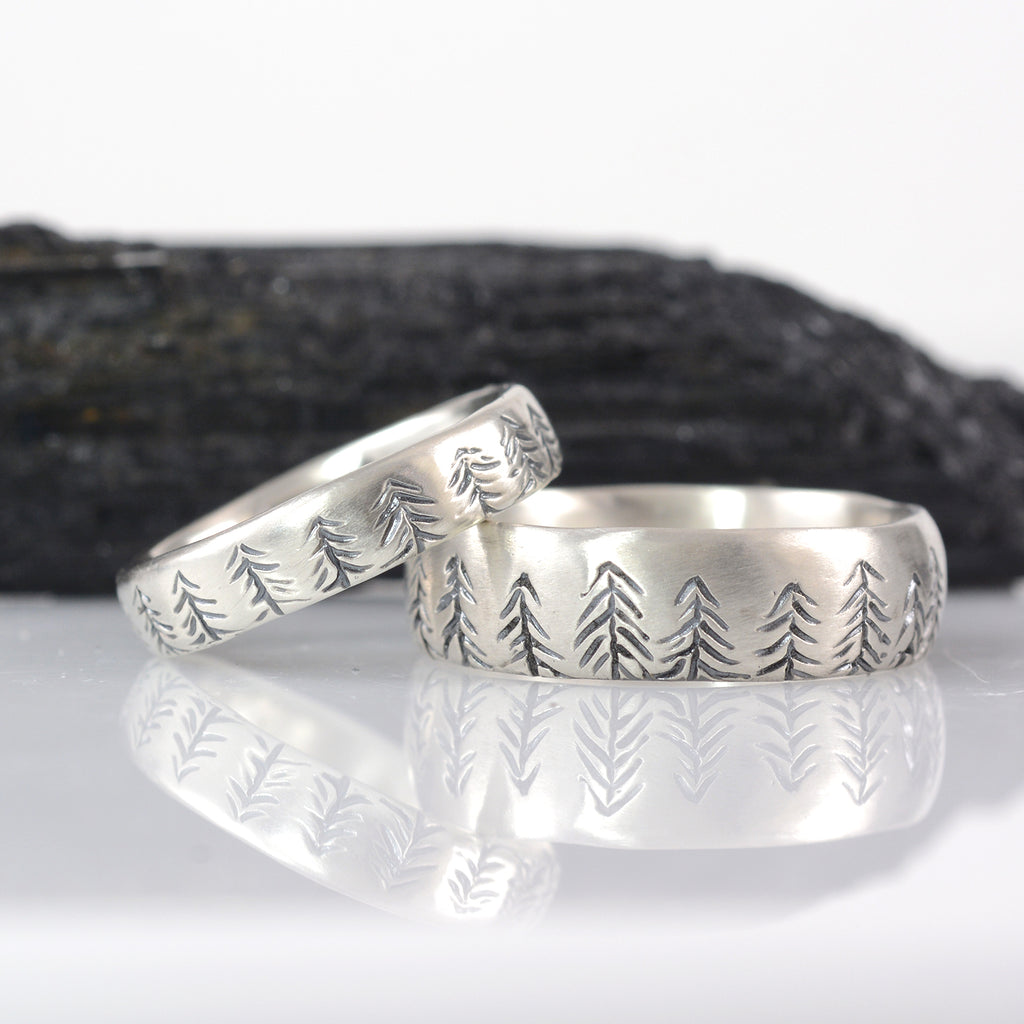 Custom Order Tree line rings in palladium sterling silver