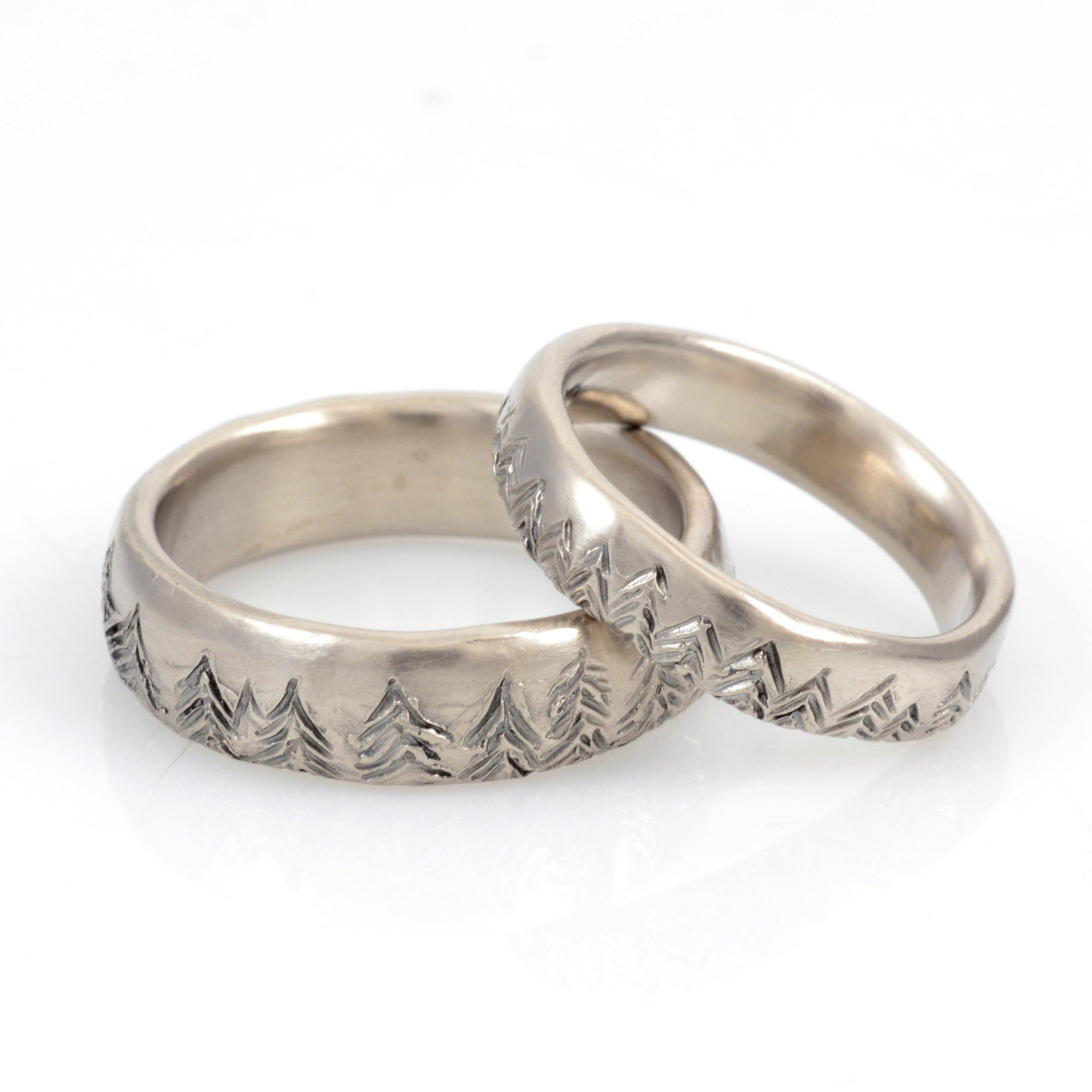 Tree Line Wedding Rings in Palladium/Silver 4mm size 6 - Ready to Ship - Beth Cyr Handmade Jewelry