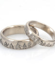 Tree Line Wedding Rings in Palladium/Silver 4mm size 6 - Ready to Ship - Beth Cyr Handmade Jewelry