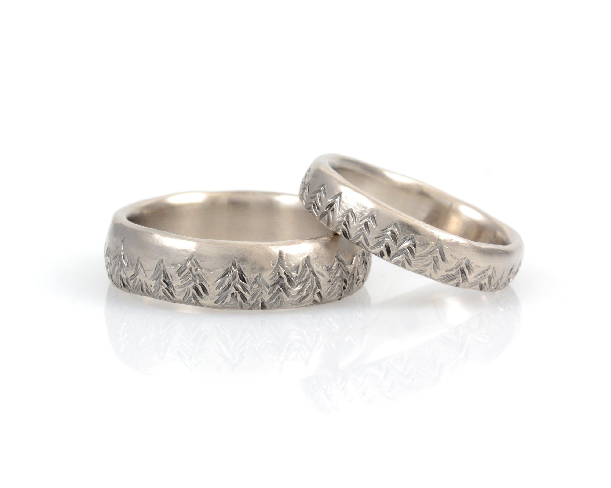 Tree Line Wedding Rings in Palladium/Silver 4mm size 6 - Ready to Ship - Beth Cyr Handmade Jewelry
