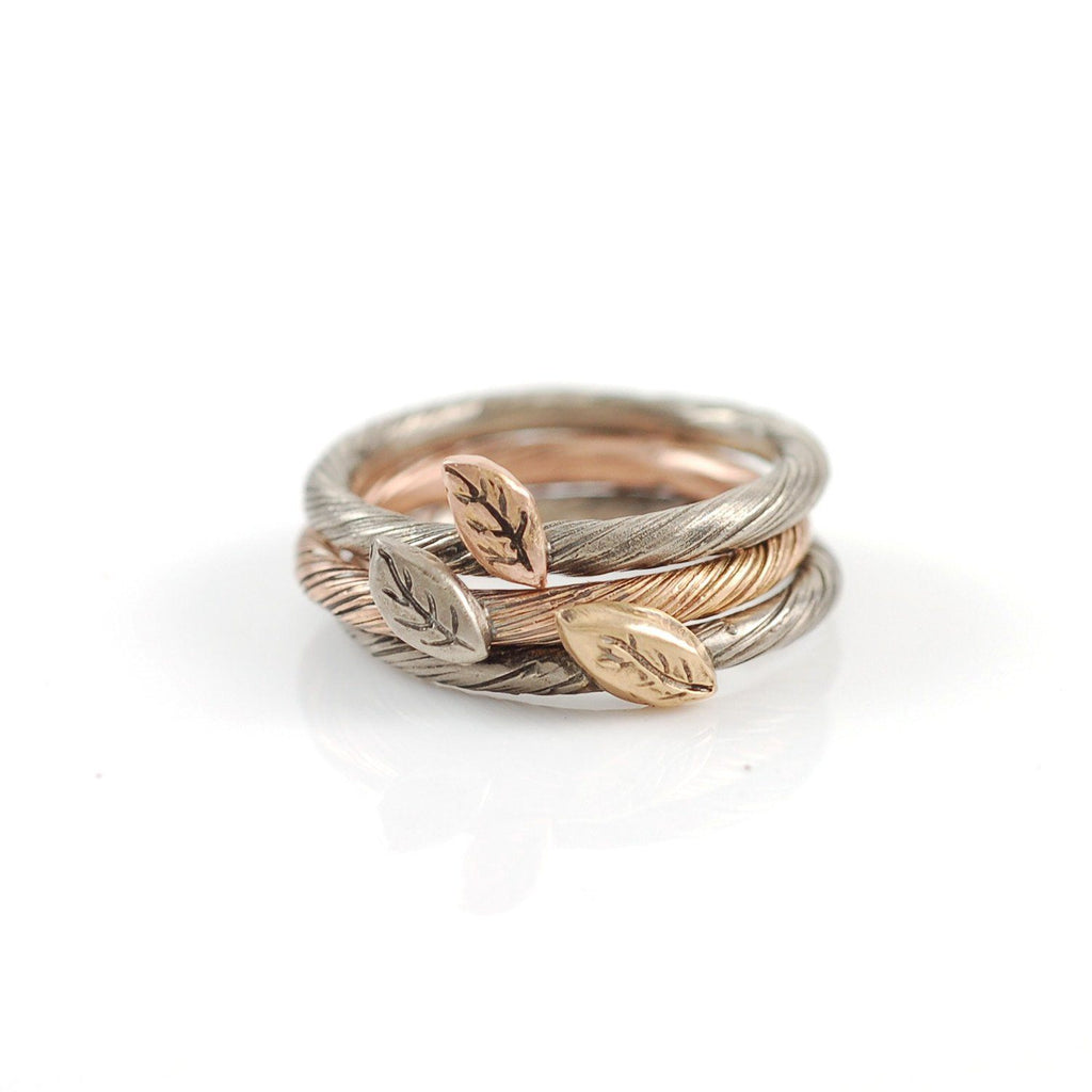 Autumn Leaf - Vine and Leaf Ring in 14k Rose and Palladium White Gold - size 7 - Ready to Ship - Beth Cyr Handmade Jewelry