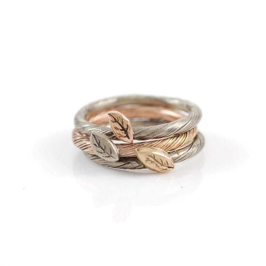 Autumn Leaf - Vine and Leaf Ring in 14k Rose and Palladium White Gold - size 7 1/8 - Ready to Ship - Beth Cyr Handmade Jewelry
