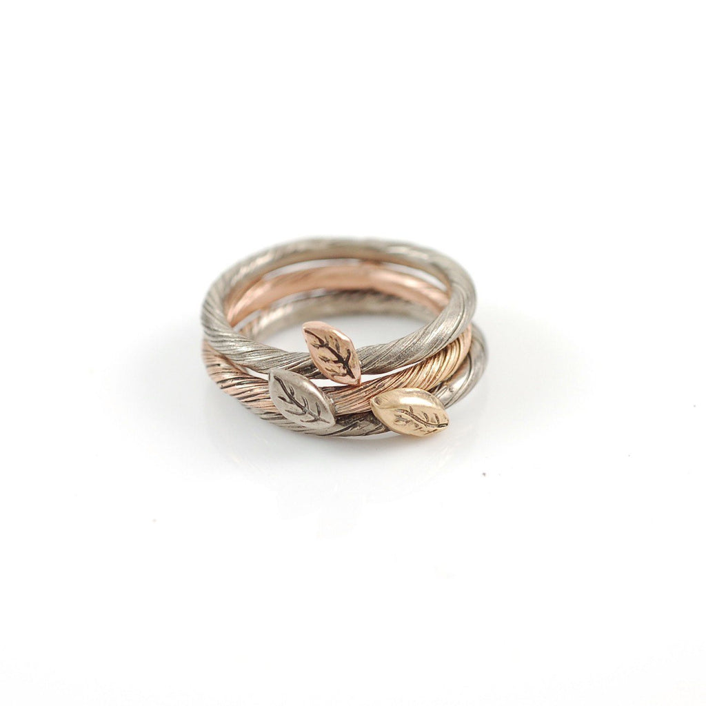 Autumn Leaf - Vine and Leaf Ring in 14k Rose and Palladium White Gold - size 7 - Ready to Ship - Beth Cyr Handmade Jewelry