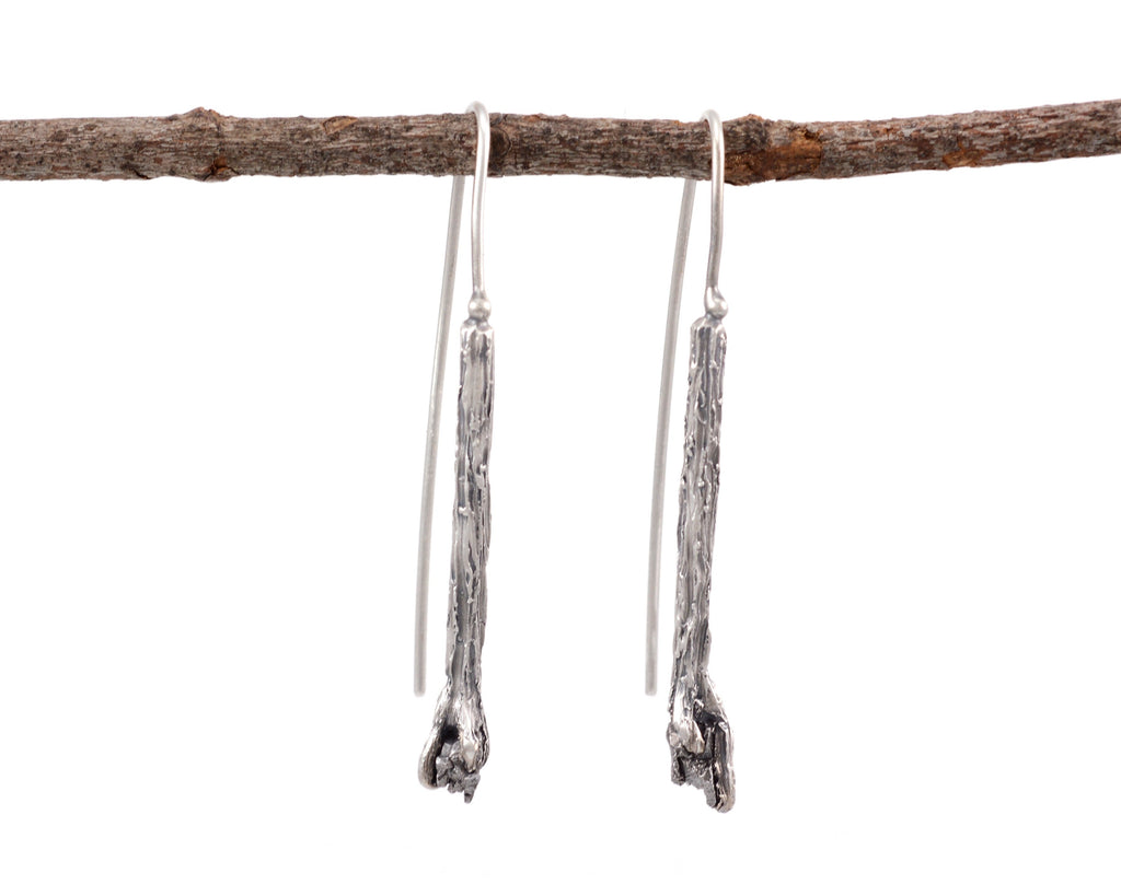 Meteorite and Tree Bark Earrings in Sterling Silver - Ready to Ship - Beth Cyr Handmade Jewelry