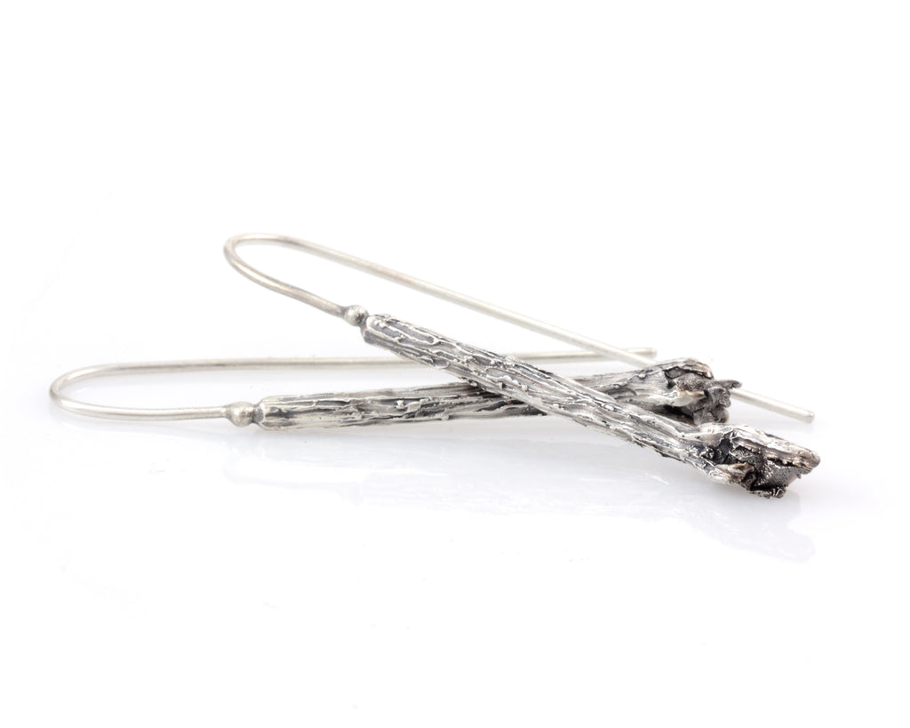 Meteorite and Tree Bark Earrings in Sterling Silver - Ready to Ship - Beth Cyr Handmade Jewelry