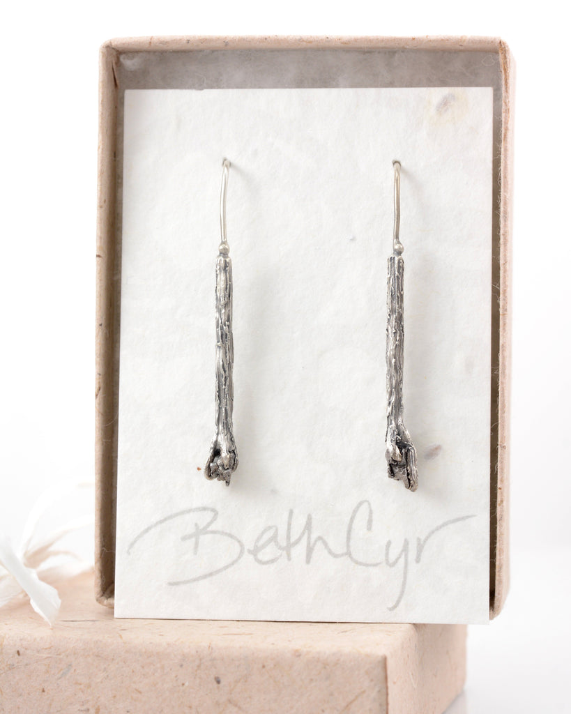 Meteorite and Tree Bark Earrings in Sterling Silver - Ready to Ship - Beth Cyr Handmade Jewelry
