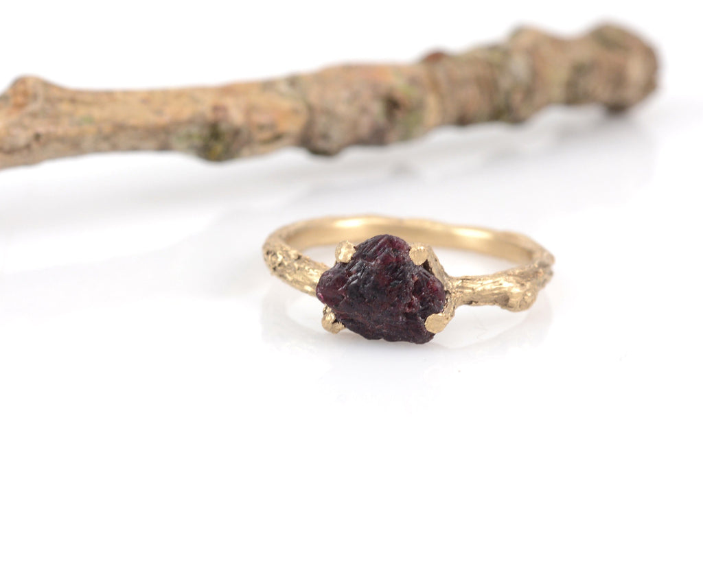 Twig Ring with Rough Ruby in 14k Yellow Gold - Size 6 - Ready to Ship - Nature Inspired Engagement Ring - Beth Cyr Handmade Jewelry