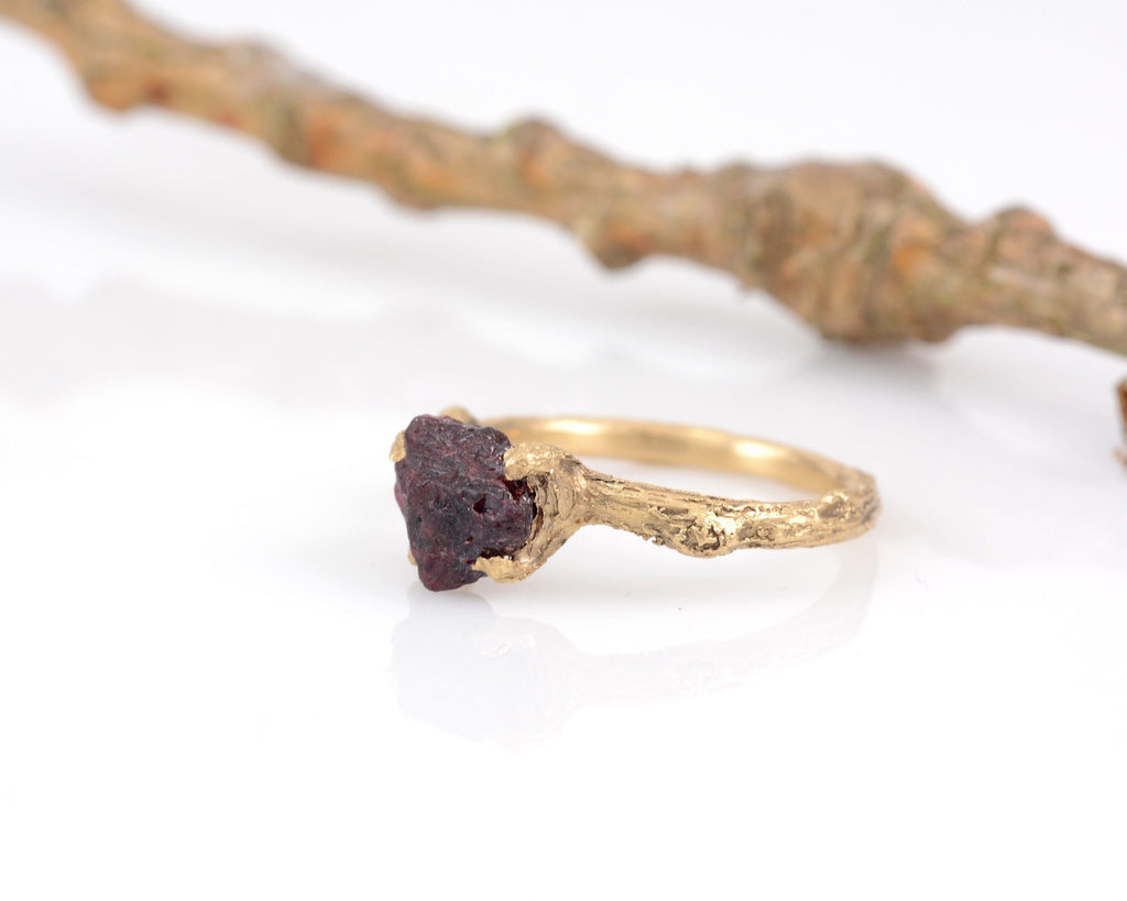 Twig Ring with Rough Ruby in 14k Yellow Gold - Size 6 - Ready to Ship - Nature Inspired Engagement Ring - Beth Cyr Handmade Jewelry