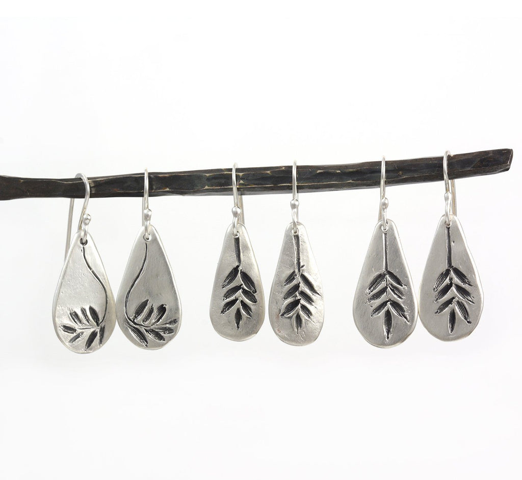 Botanical Imprint earrings - sterling silver - ready to ship - Beth Cyr Handmade Jewelry