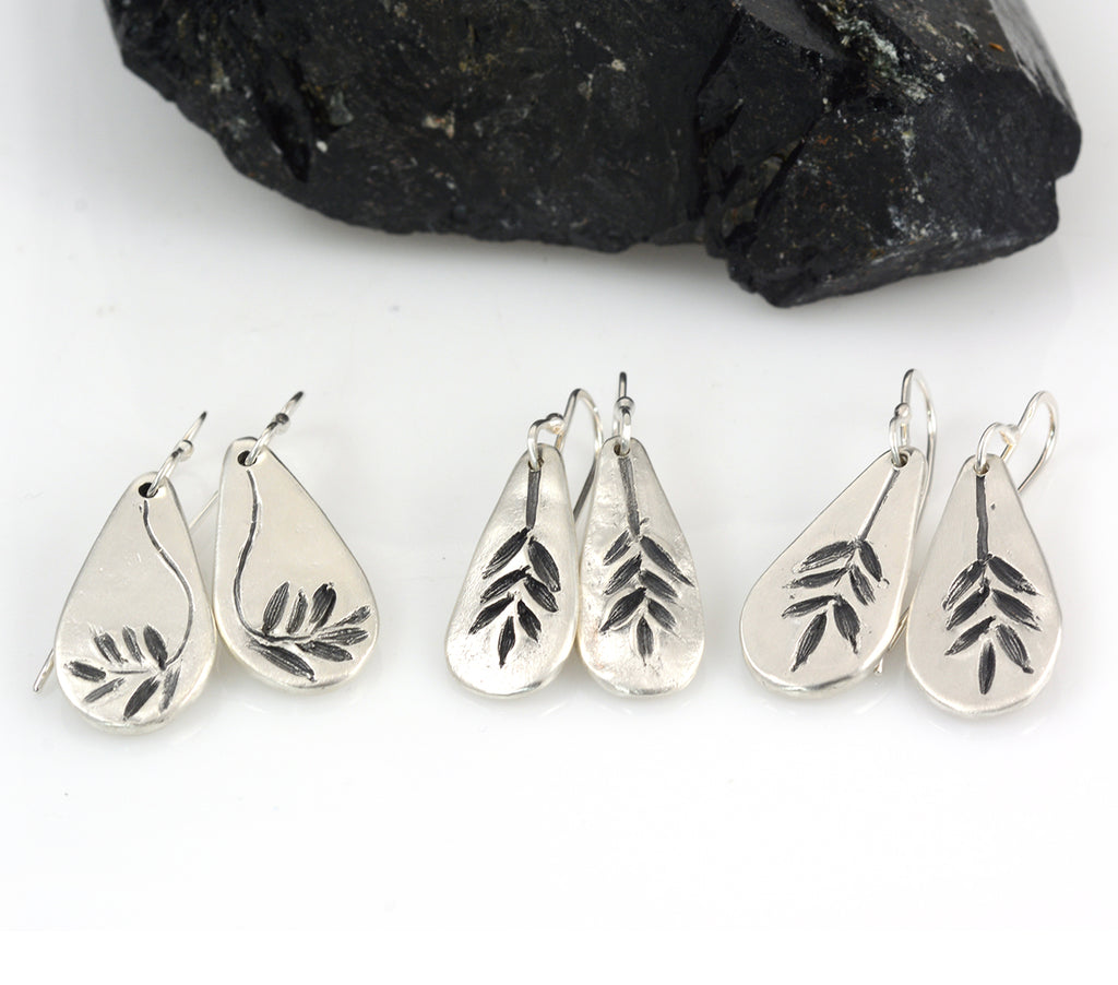 Botanical Imprint earrings - sterling silver - ready to ship - Beth Cyr Handmade Jewelry