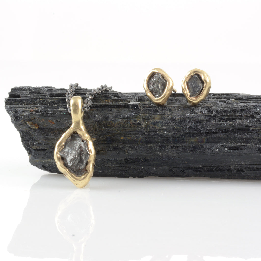 Meteorite Post Earrings in 14k Yellow Gold - Ready to ship