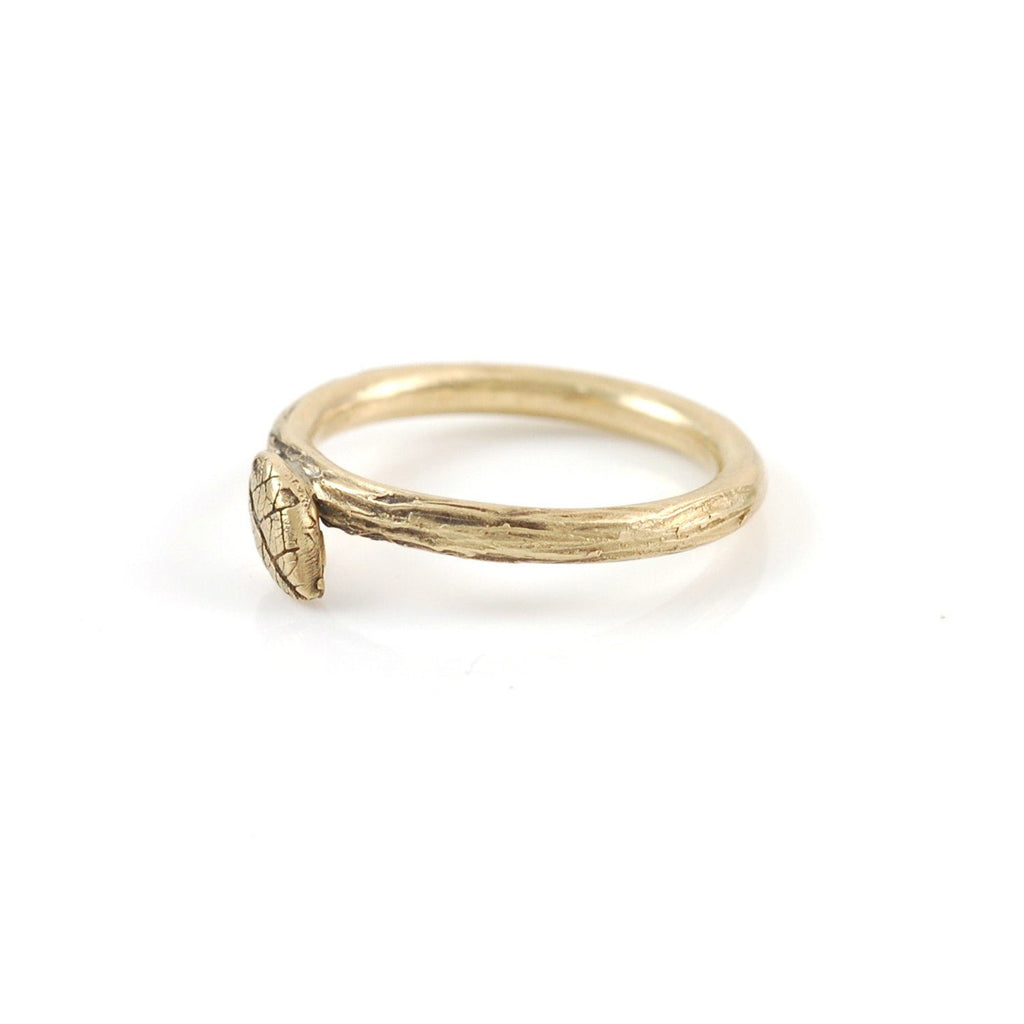 Twig and Leaf Imprint Ring in 14k Yellow Gold - size 4 - Ready to Ship - Beth Cyr Handmade Jewelry