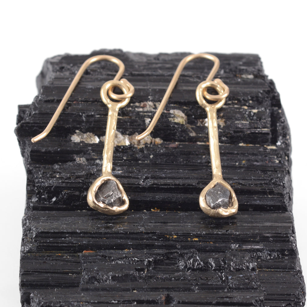 Meteorite Dangle Earrings in 14k Yellow Gold - Ready to ship