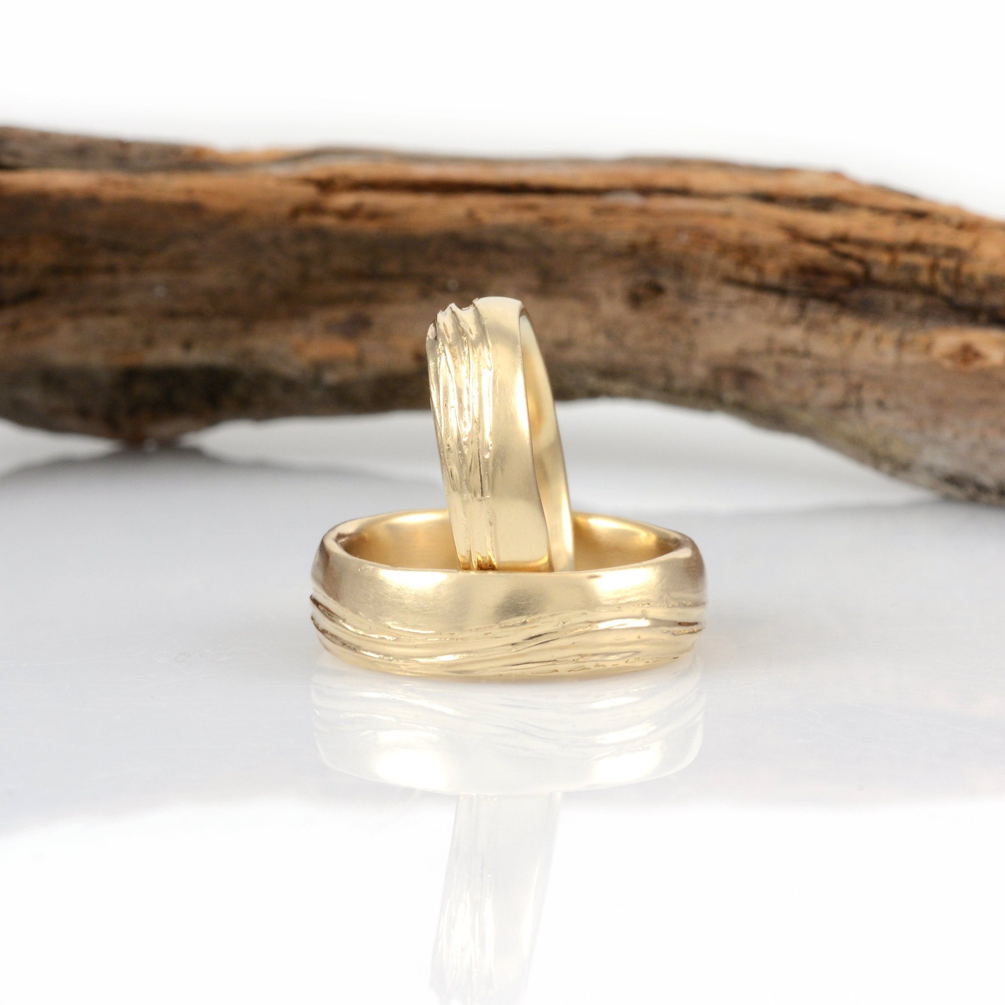 Sea and Sky Wedding Rings in Yellow Gold - Made to Order - Beth Cyr Handmade Jewelry