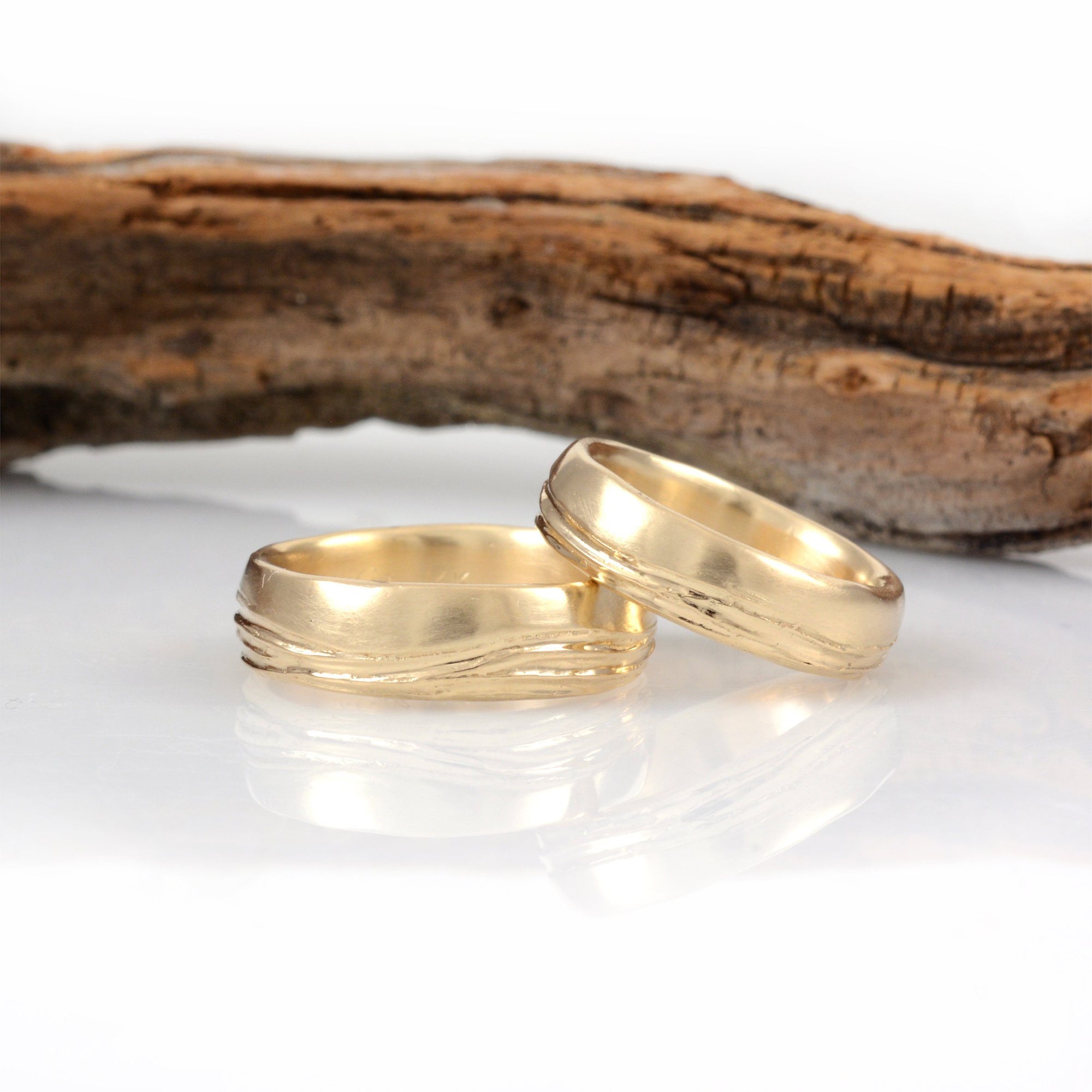 Sea and Sky Wedding Rings in Yellow Gold - Made to Order - Beth Cyr Handmade Jewelry