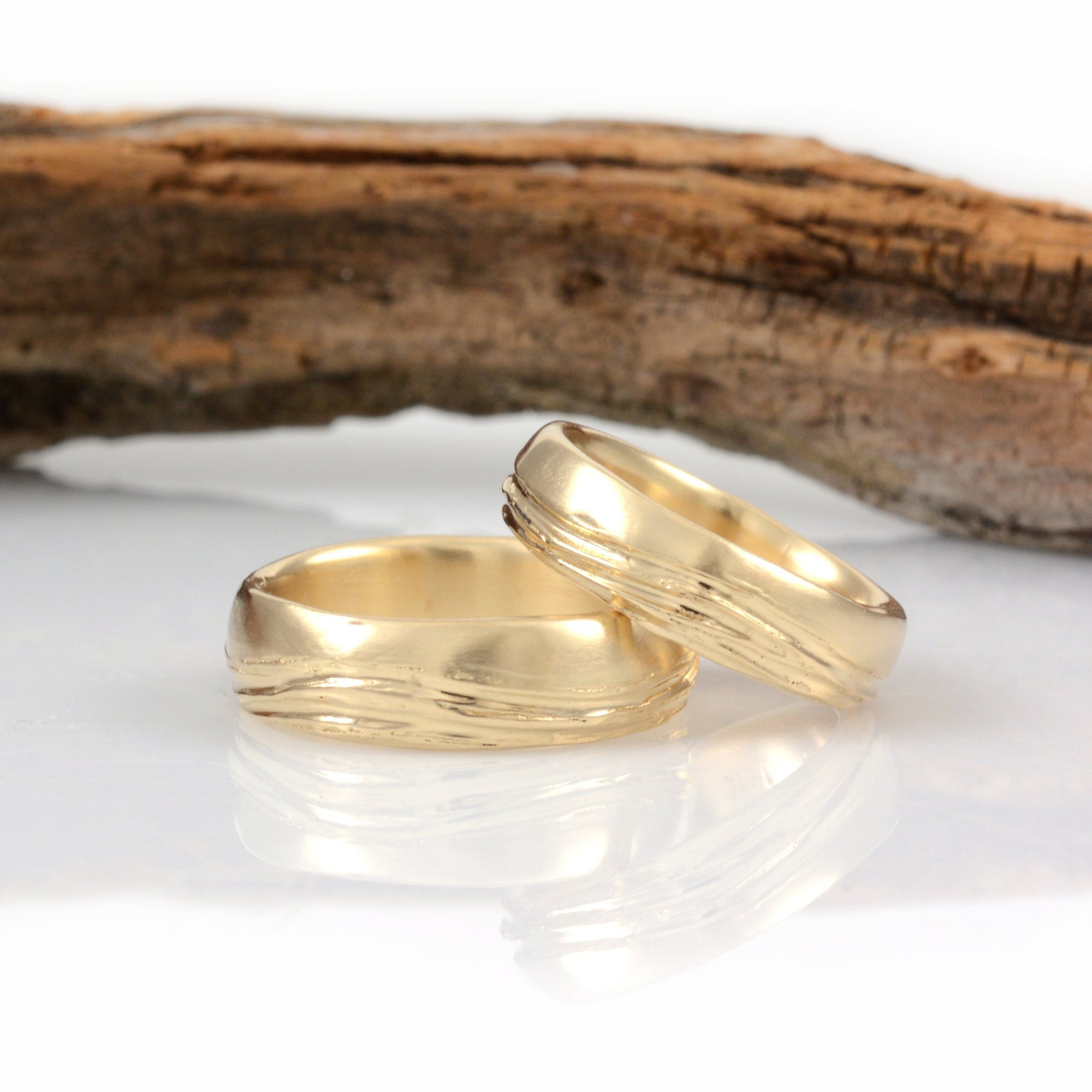 Sea and Sky Wedding Rings in Yellow Gold - Made to Order - Beth Cyr Handmade Jewelry