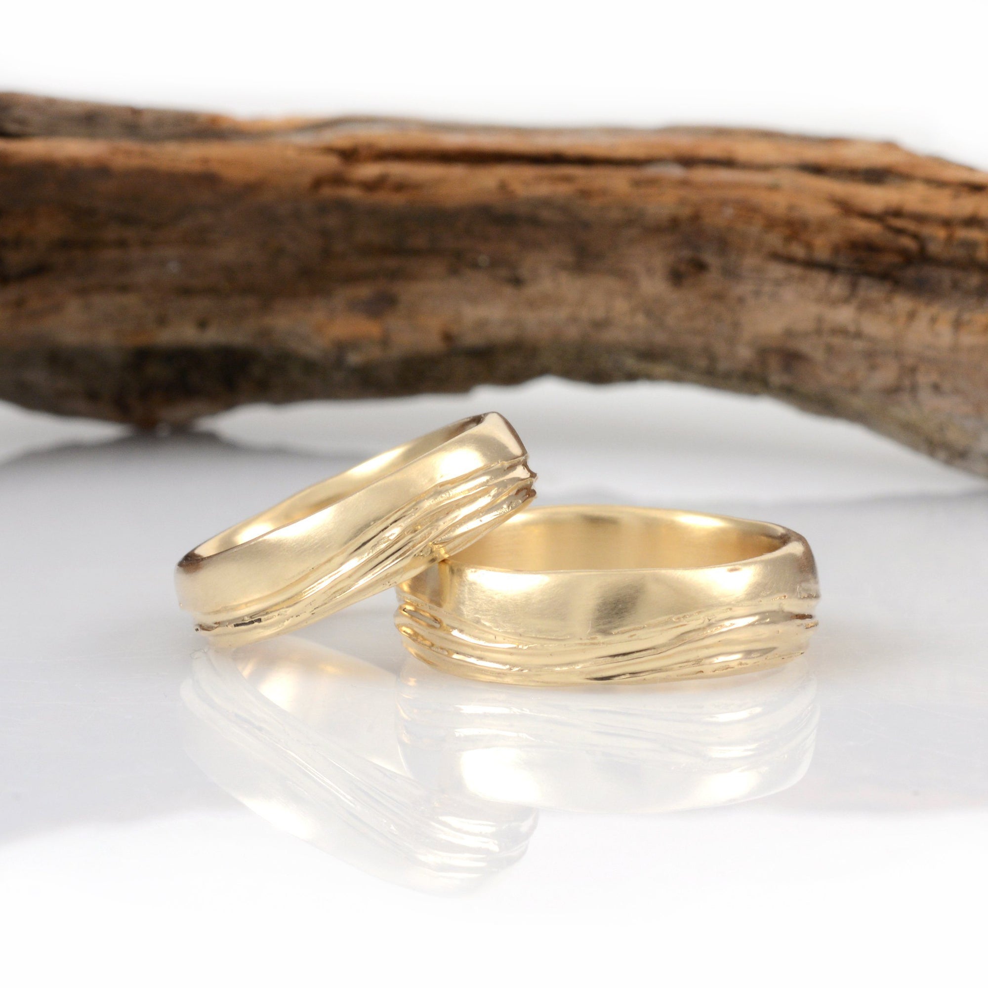 Sea and Sky Wedding Rings in Yellow Gold - Made to Order - Beth Cyr Handmade Jewelry