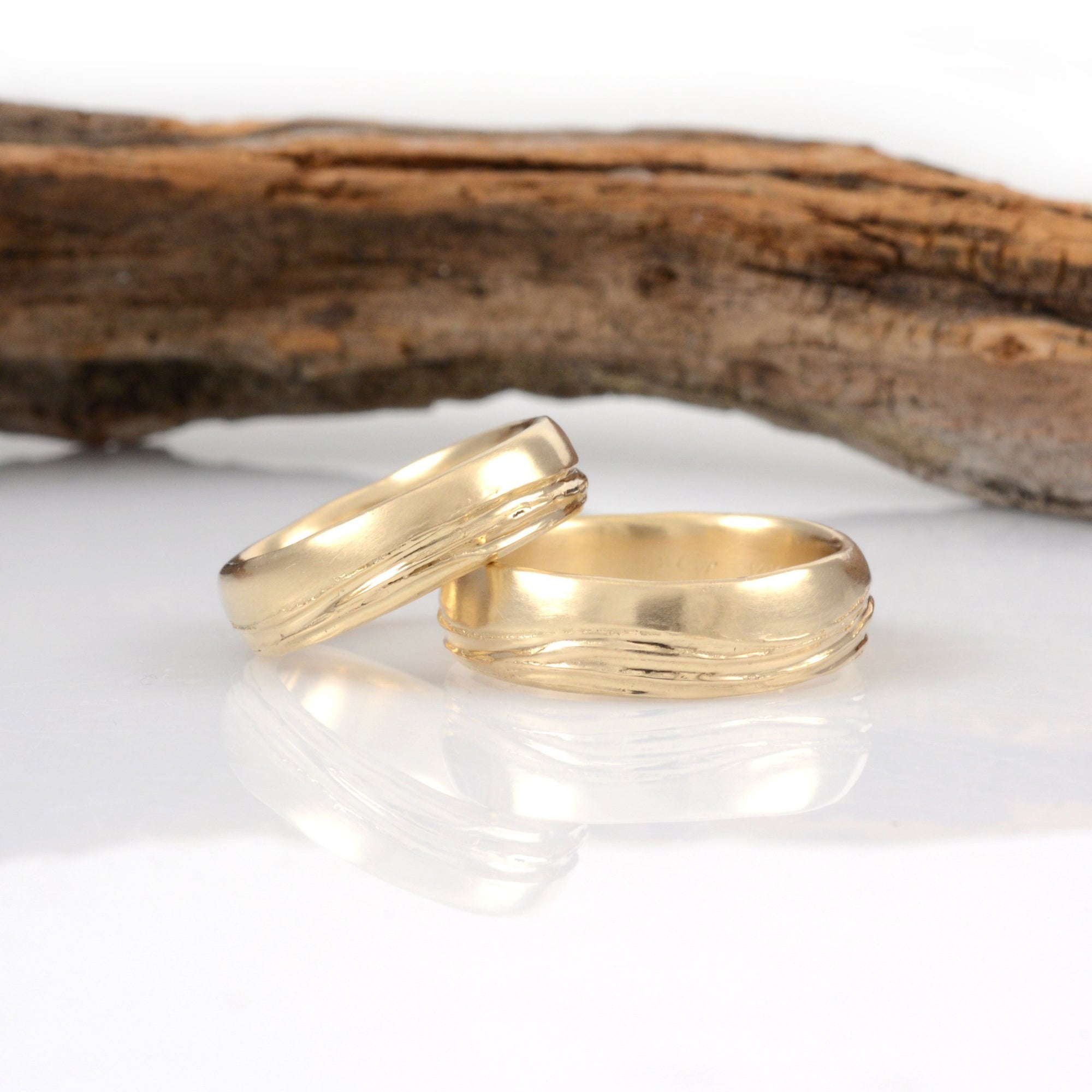 Sea and Sky Wedding Rings in Yellow Gold - Made to Order - Beth Cyr Handmade Jewelry