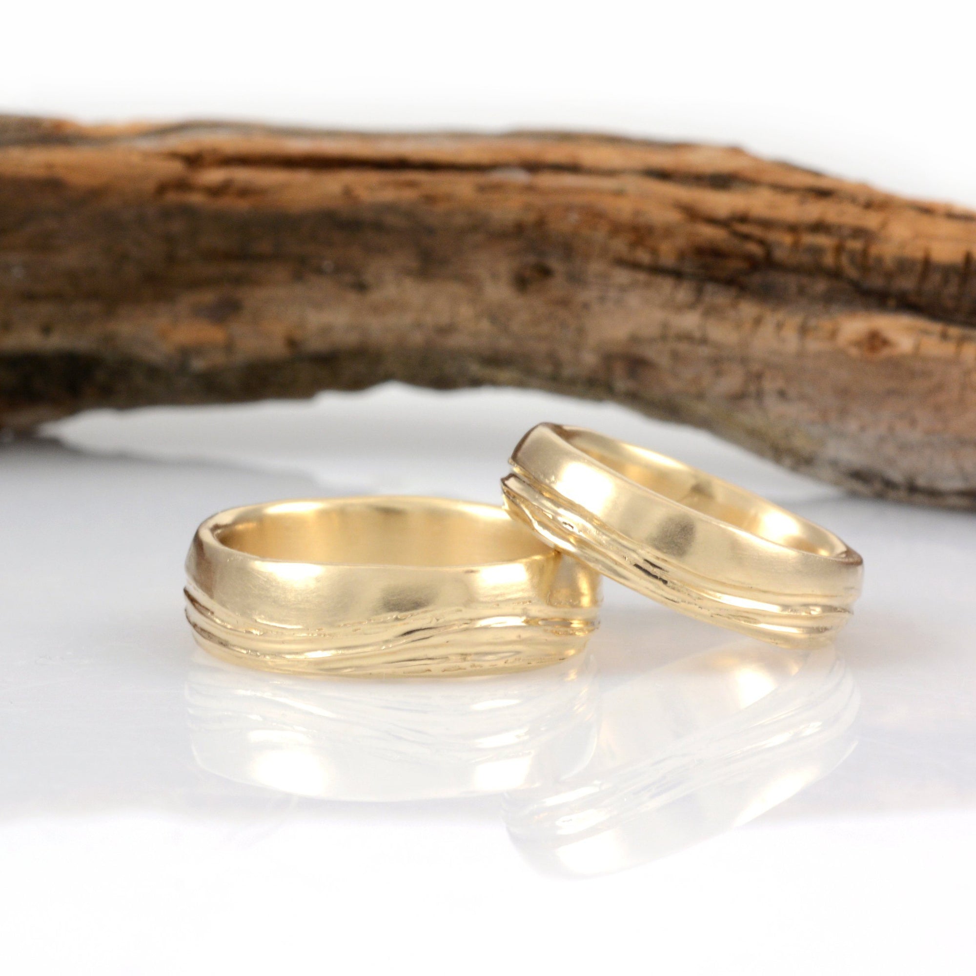 Sea and Sky Wedding Rings in Yellow Gold - Made to Order - Beth Cyr Handmade Jewelry